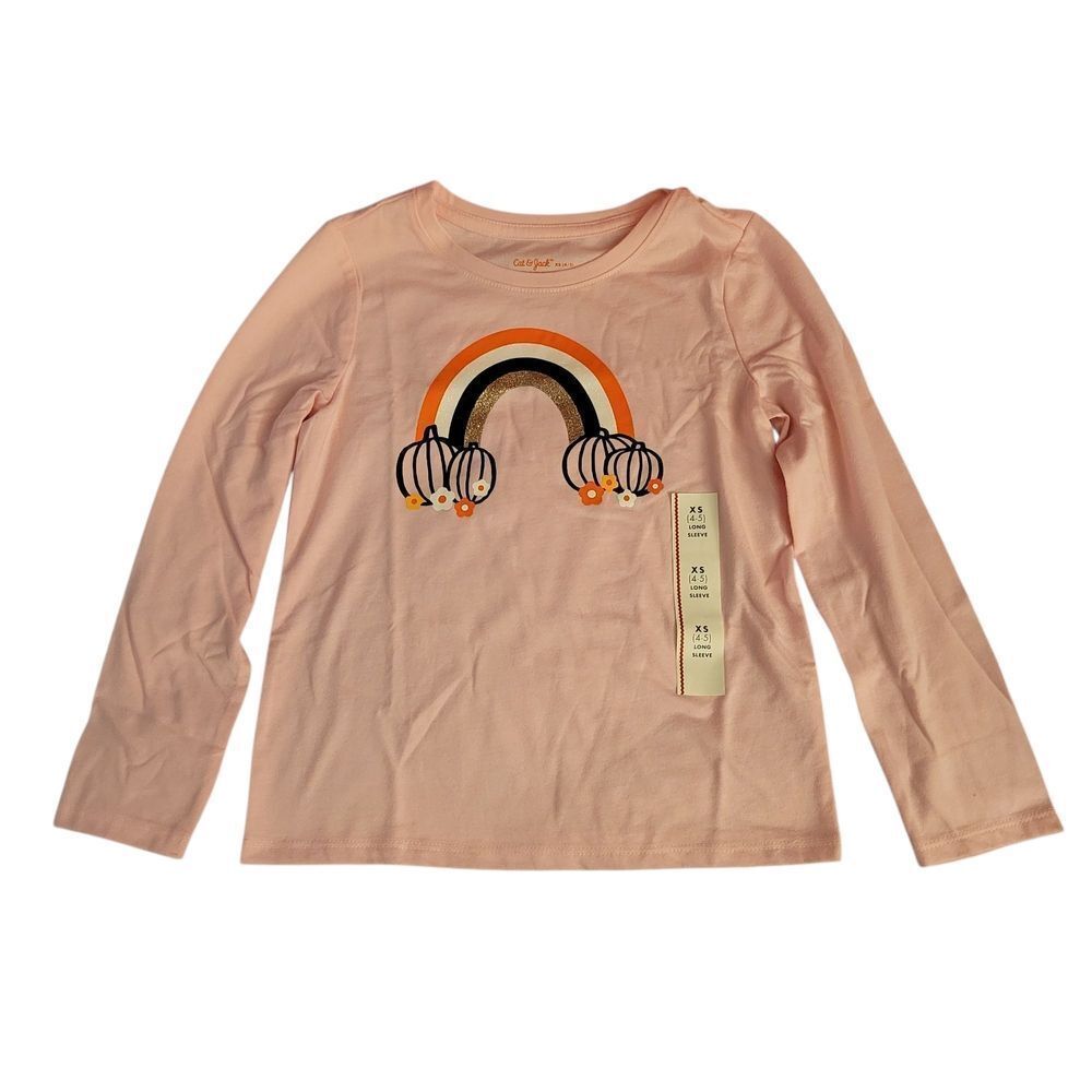 Pink Long Sleeve Kids Shirt with Rainbow Design